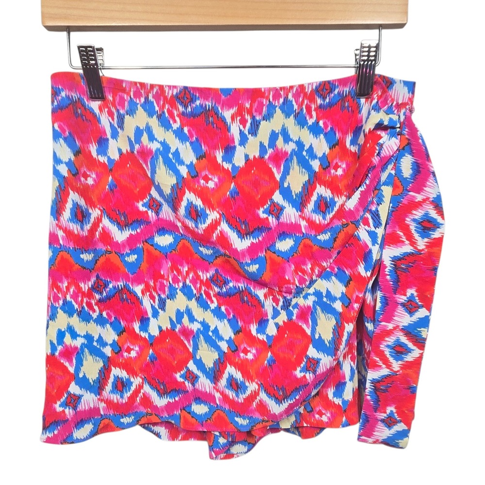 ZARA Ikat Print Ruffle Wrap Mini Skirt Boho Women's Size Medium NWT